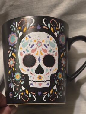 Black Ceramic Mug with Colorful Sugar Skull Design